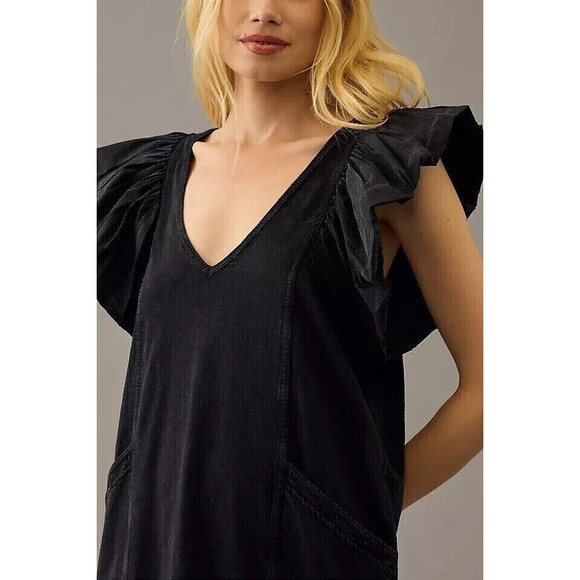 Daily Practice by Anthropologie Flutter-Sleeve Tee Dress Cotton Black S 274161 - Picture 2 of 10